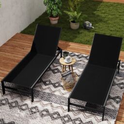 Gymax Aluminum Chaise Lounge Chair Patio Recliner With Adjustable Backrest in Black - thumbnail 9