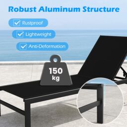 Gymax Aluminum Chaise Lounge Chair Patio Recliner With Adjustable Backrest in Black - thumbnail 5