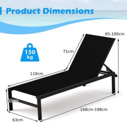 Gymax Aluminum Chaise Lounge Chair Patio Recliner With Adjustable Backrest in Black - thumbnail 2