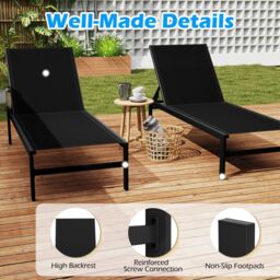 Gymax Aluminum Chaise Lounge Chair Patio Recliner With Adjustable Backrest in Black - thumbnail 4