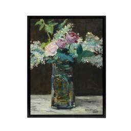 "Artery8 Vase of White Lilacs & Roses Manet Black Framed Canvas Wall Art - Size: W12"" x H16""" - thumbnail 1