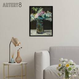 "Artery8 Vase of White Lilacs & Roses Manet Black Framed Canvas Wall Art - Size: W12"" x H16""" - thumbnail 3