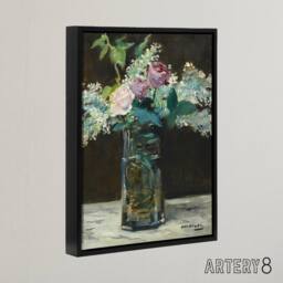 "Artery8 Vase of White Lilacs & Roses Manet Black Framed Canvas Wall Art - Size: W12"" x H16""" - thumbnail 2