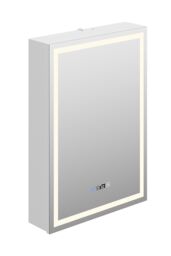 Living and Home Single-Door Bathroom Mirror Cabinet with LED Lighting and Clock in Silver - thumbnail 5