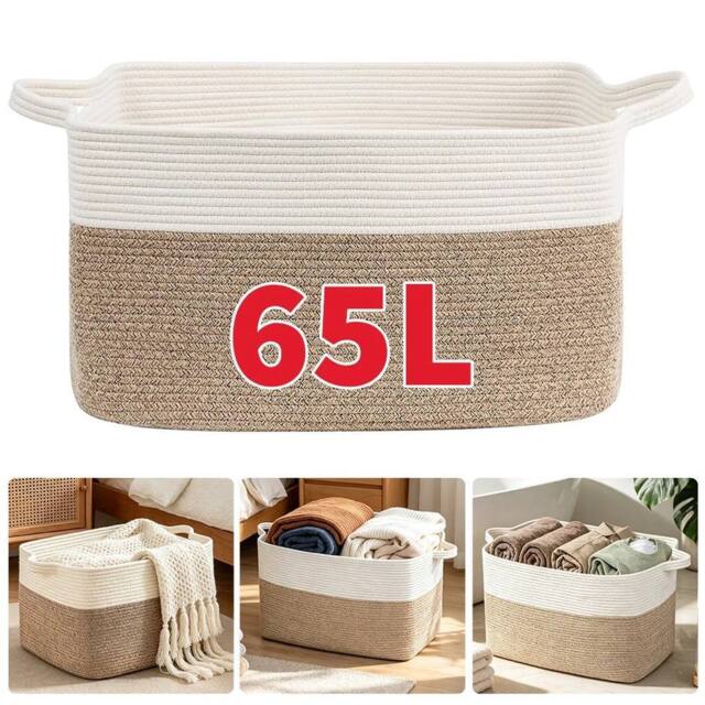 EONLION Large Storage Basket, Blanket Basket for Clothes Bedding in Beige - Size: 500mm - image 1