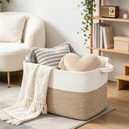 EONLION Large Storage Basket, Blanket Basket for Clothes Bedding in Beige - Size: 500mm - thumbnail 4