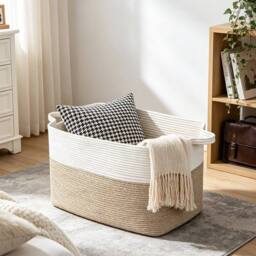 EONLION Large Storage Basket, Blanket Basket for Clothes Bedding in Beige - Size: 500mm - thumbnail 5