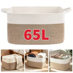 EONLION Large Storage Basket, Blanket Basket for Clothes Bedding in Beige - Size: 500mm
