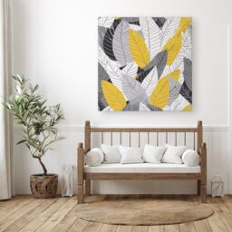 Warren Reed - Designer Yellow Grey Feather Leaves Canvas - Size: w10 inch x h10 inch - thumbnail 3