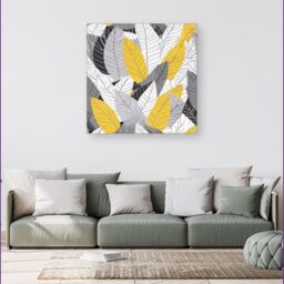 Warren Reed - Designer Yellow Grey Feather Leaves Canvas - Size: w10 inch x h10 inch - thumbnail 4