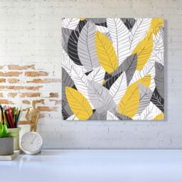 Warren Reed - Designer Yellow Grey Feather Leaves Canvas - Size: w10 inch x h10 inch - thumbnail 2