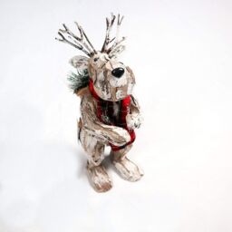 Shatchi 34cm Christmas Tabletop Decorated with Pines Berries White penguin Standing Deer in Silver - thumbnail 5