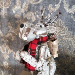 Shatchi 34cm Christmas Tabletop Decorated with Pines Berries White penguin Standing Deer in Silver - thumbnail 3