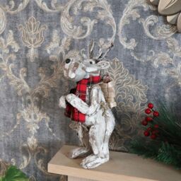 Shatchi 34cm Christmas Tabletop Decorated with Pines Berries White penguin Standing Deer in Silver - thumbnail 4