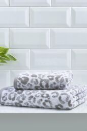 Fusion 'Animal Print' Heavyweight 100% Cotton Jacquard Towel in Grey - thumbnail 1