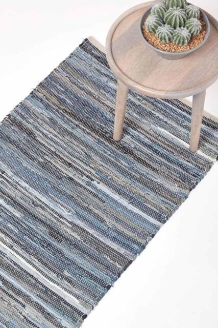Homescapes Denim Handwoven Striped Chindi Hall Runner, 66 x 200 cm in Blue - Size: 66 cm x 200 cm - image 1