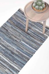 Homescapes Denim Handwoven Striped Chindi Hall Runner, 66 x 200 cm in Blue - Size: 66 cm x 200 cm - thumbnail 1