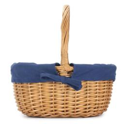 Red Hamper Cotton Lined Wicker Shopping Basket Buff Willow Oval Shopper in Navy - thumbnail 3