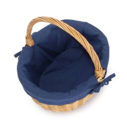 Red Hamper Cotton Lined Wicker Shopping Basket Buff Willow Oval Shopper in Navy - thumbnail 2