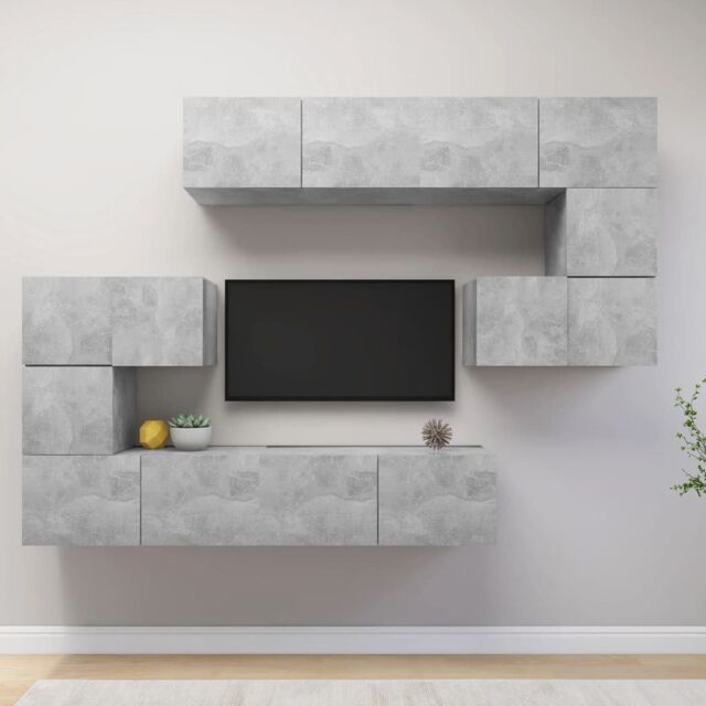 Berkfield Home 8 Piece TV Cabinet Set Concrete Grey Engineered Wood - image 1
