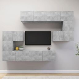 Berkfield Home 8 Piece TV Cabinet Set Concrete Grey Engineered Wood - thumbnail 1