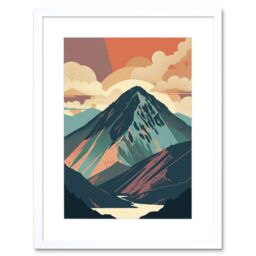 "Artery8 Wall Art Print Mountain Hill Sunrise Boho Landscape Artwork Framed 9X7 Inch in White - Size: W7"" x H9""" - thumbnail 1