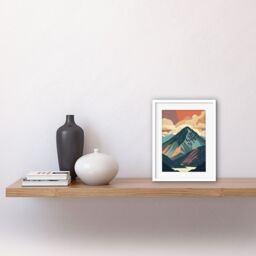 "Artery8 Wall Art Print Mountain Hill Sunrise Boho Landscape Artwork Framed 9X7 Inch in White - Size: W7"" x H9""" - thumbnail 2