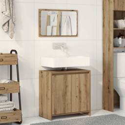 Berkfield Home Durable 2 Piece Bathroom Furniture Set Artisan Oak Engineered Wood in Brown - thumbnail 2