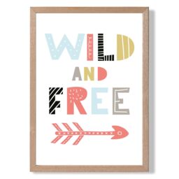 ARTZE Wild & Free Scandi Quote Framed Print SIZE: A4 with Oak Frame in Pale Blue - thumbnail 1