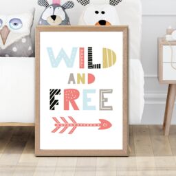 ARTZE Wild & Free Scandi Quote Framed Print SIZE: A4 with Oak Frame in Pale Blue - thumbnail 2