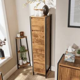 FORGEVIO Bathroom Cabinet Storage Tall Floor Unit 5 Drawer Metal Frame in Brown - thumbnail 3