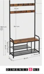 Modcraft Industrial Coat Tree with Shoe Storage Bench - 9 Hooks & Rustic Brown - Size: Large - thumbnail 4