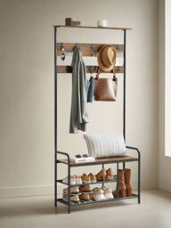 Modcraft Industrial Coat Tree with Shoe Storage Bench - 9 Hooks & Rustic Brown - Size: Large - thumbnail 1