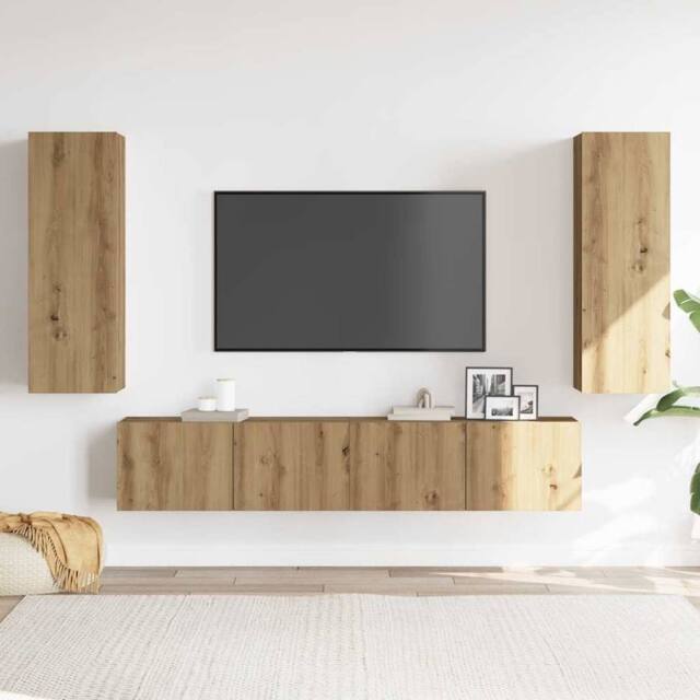 Berkfield Home Wall Mounted TV cabinets 4 pcs Artisan Oak Engineered Wood in Brown - image 1