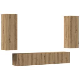 Berkfield Home Wall Mounted TV cabinets 4 pcs Artisan Oak Engineered Wood in Brown - thumbnail 3