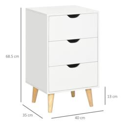 HOMCOM Bedside Tables Nightstand w/ 3 Drawers Pine Legs Set of 2, White - thumbnail 3