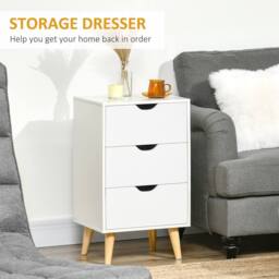 HOMCOM Bedside Tables Nightstand w/ 3 Drawers Pine Legs Set of 2, White - thumbnail 4