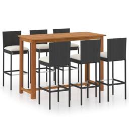Berkfield Home 7 Piece Garden Bar Set with Cushions Poly Rattan Black - thumbnail 1