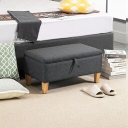 HOMCOM Linen Storage Ottoman Footstool for Toy Box, Bed End, Shoe Bench in Dark Grey