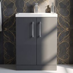 Balterley Bathroom Vanity Basin Unit, Chrome Handles, 600mm, Dark Grey - thumbnail 9