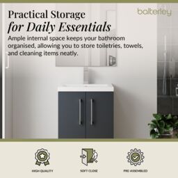 Balterley Bathroom Vanity Basin Unit, Chrome Handles, 600mm, Dark Grey - thumbnail 4