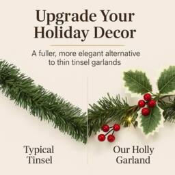 Marco Paul 2m Holly & Berry Pre Lit Christmas Garland With Lights in Green - thumbnail 5