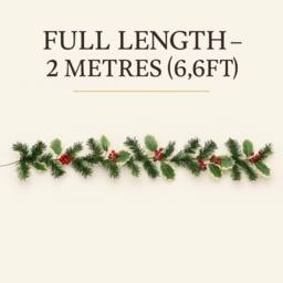 Marco Paul 2m Holly & Berry Pre Lit Christmas Garland With Lights in Green - thumbnail 4