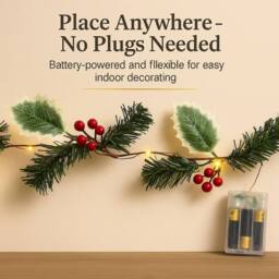 Marco Paul 2m Holly & Berry Pre Lit Christmas Garland With Lights in Green - thumbnail 8