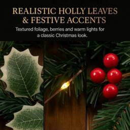 Marco Paul 2m Holly & Berry Pre Lit Christmas Garland With Lights in Green - thumbnail 7