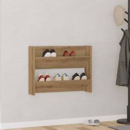 Berkfield Home Wall Shoe Cabinet Artisan Oak 80x18x60 cm Engineered Wood in Brown - Size: 80 x 18 x 60 cm - thumbnail 2
