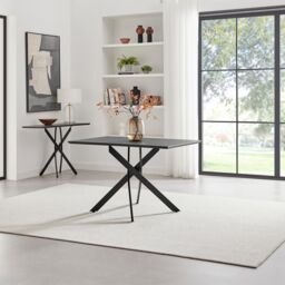 FurnitureboxUK Leonardo Black Top Dining Table & 4 Halley Dark Grey Fabric Chairs in Cream - thumbnail 2