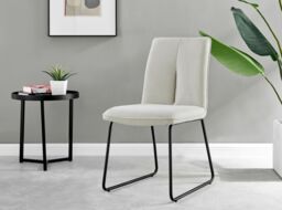 FurnitureboxUK Leonardo Black Top Dining Table & 4 Halley Dark Grey Fabric Chairs in Cream - thumbnail 7