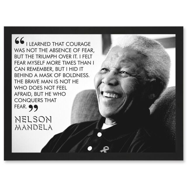 Artery8 Nelson Mandela Quote I Learned That Courage Typography A4 Artwork Framed Wall Art Print in Black - image 1
