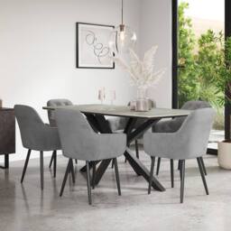 More4Homes Juno Light grey Ceramic Dining Table & 8 Anika Velvet Chairs - thumbnail 1